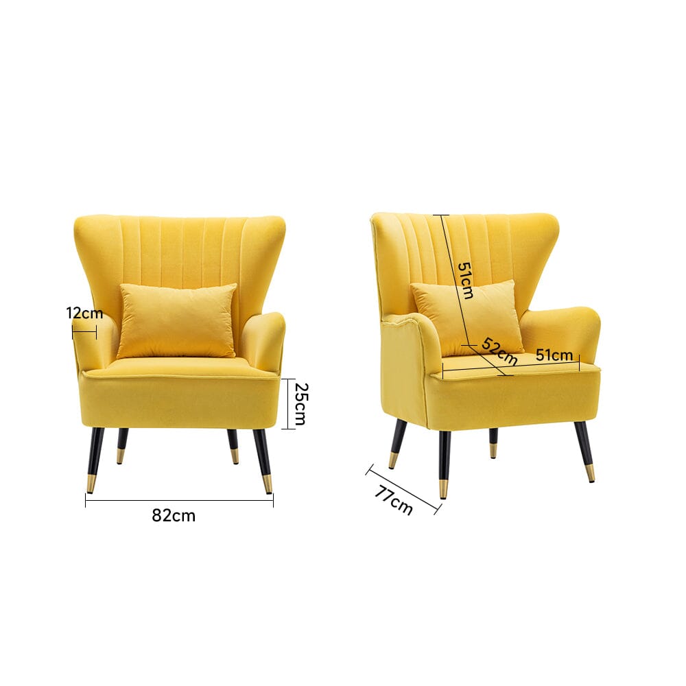 Comfortable Velvet Wingback Armchair with Cushion