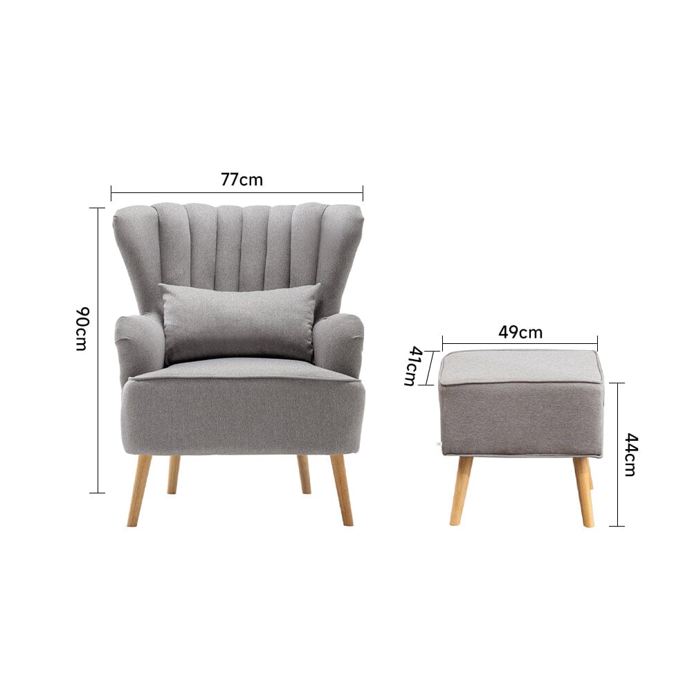 Grey Linen Armchair and Footstool