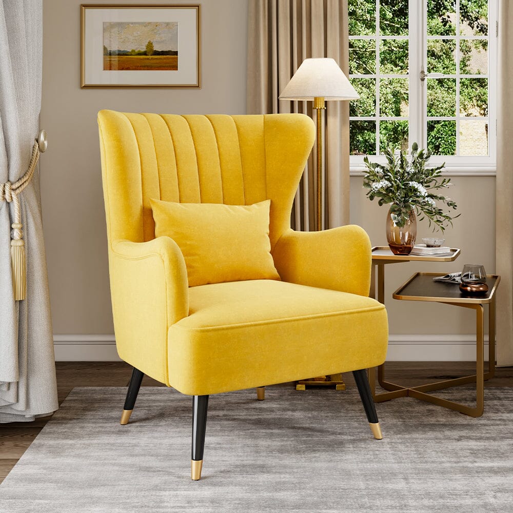Comfortable Velvet Wingback Armchair with Cushion