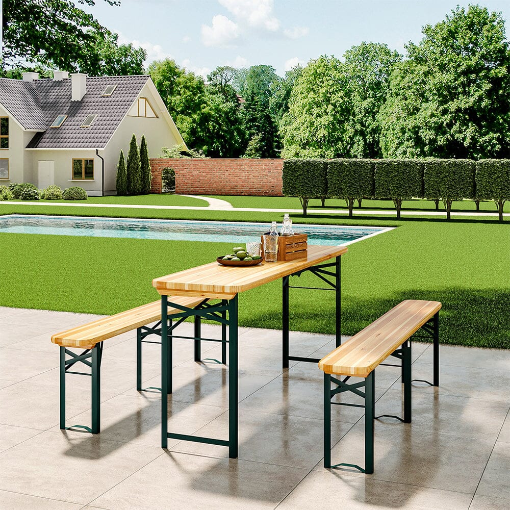 5.5ft L Folding Beer Table Chair Bench Set for Garden