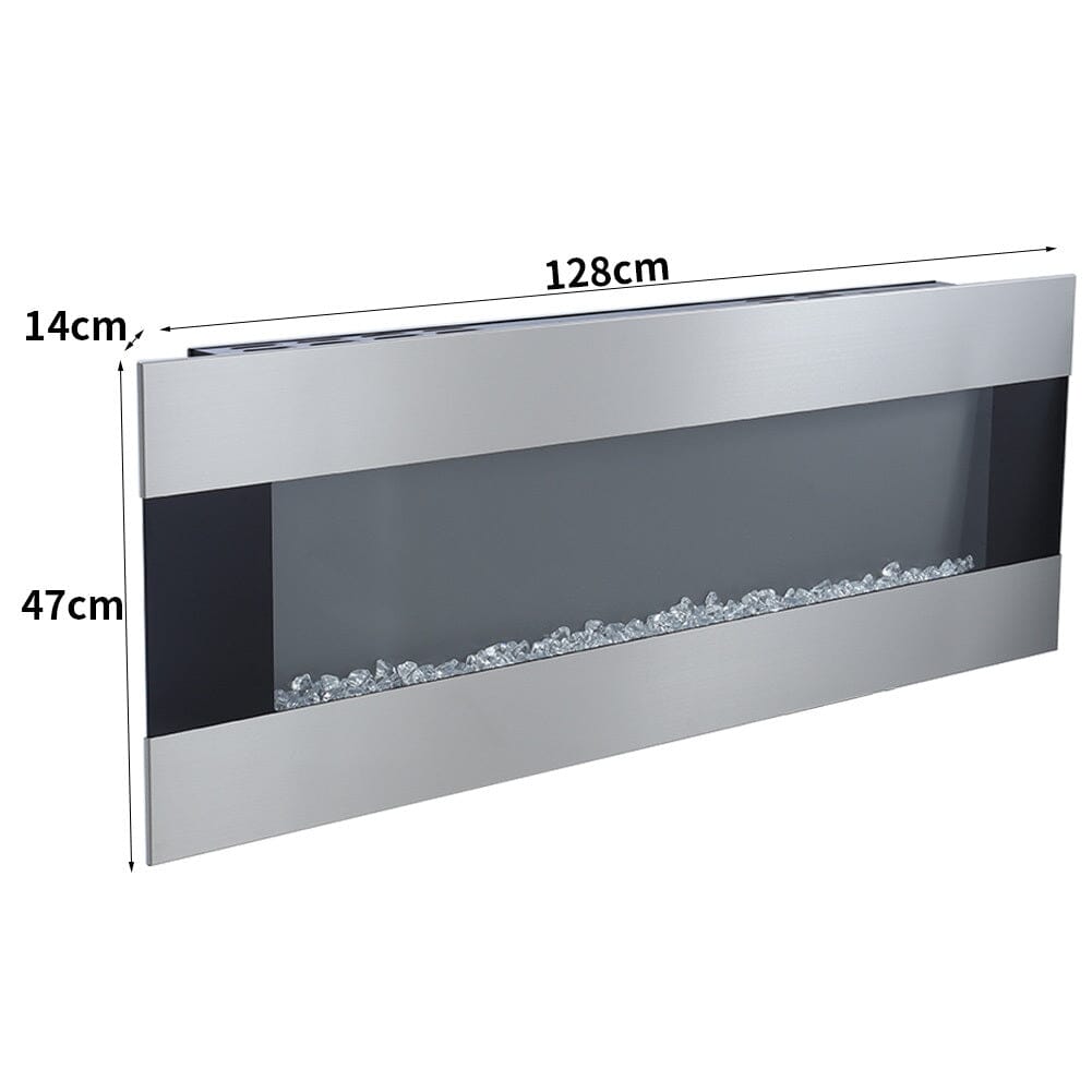 50/60 Inch Silver Electric Fireplace Crystal Accents 6 Flame Colour Heater Wall Mounted Fireplaces