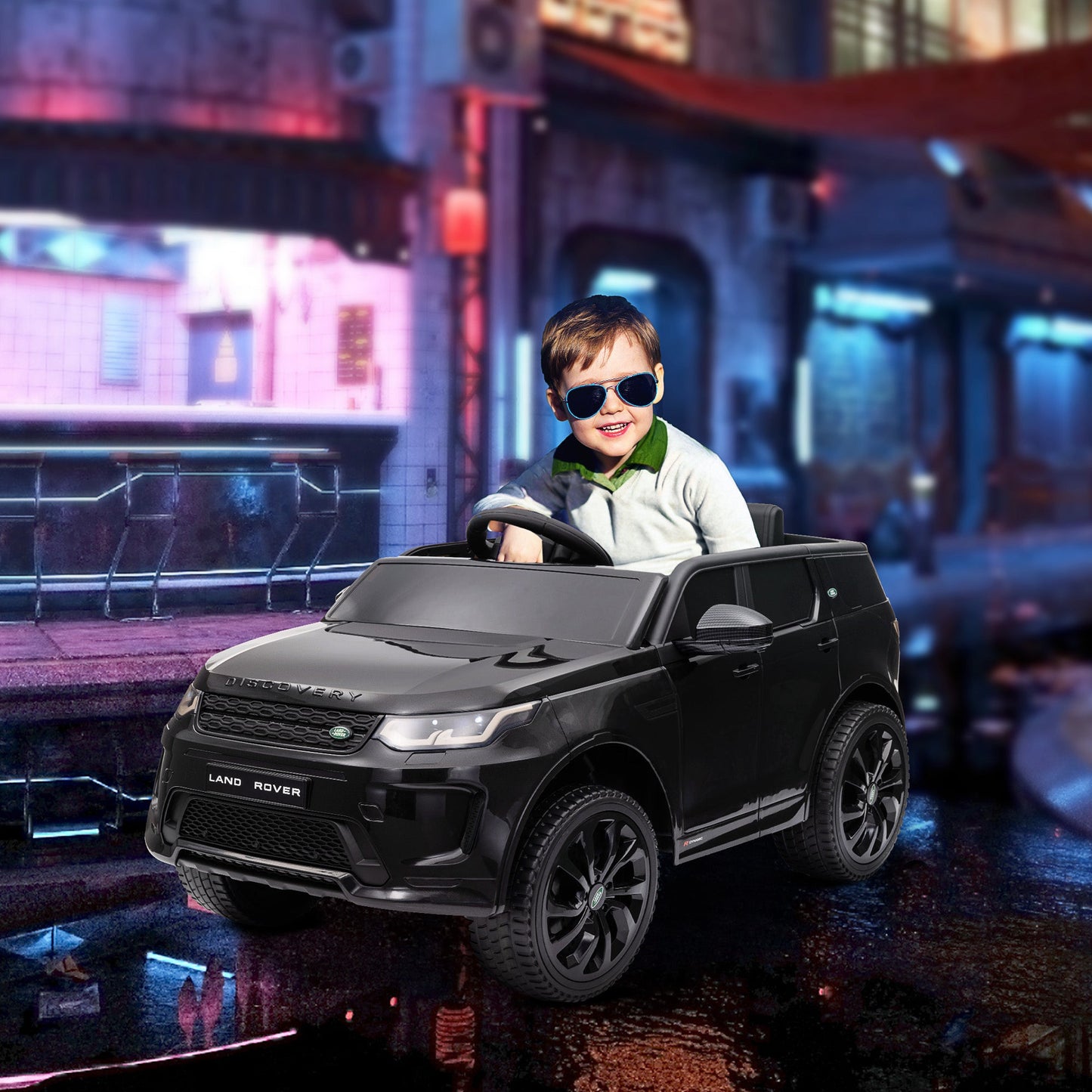 سيارة ركوب للأطفال من AIYAPLAY Land Rover Discovery Sport مرخصة بقوة 12 فولت مع جهاز تحكم عن بعد وأضواء وموسيقى وبوق، للأطفال من سن 3 إلى 6 سنوات، لون أسود