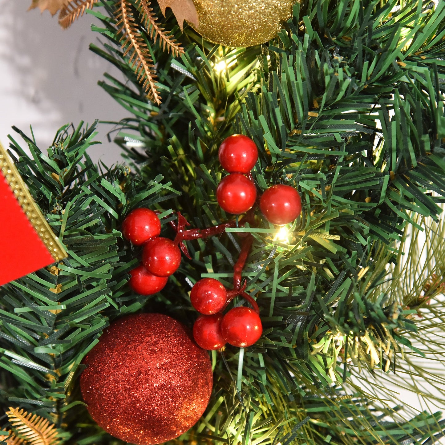 HOMCOM 60cm Pre-Lit Artificial Christmas Door Wreath Holly LED Decor Pine Cones Hanging Glittered Festival Indoor Outdoor Decoration