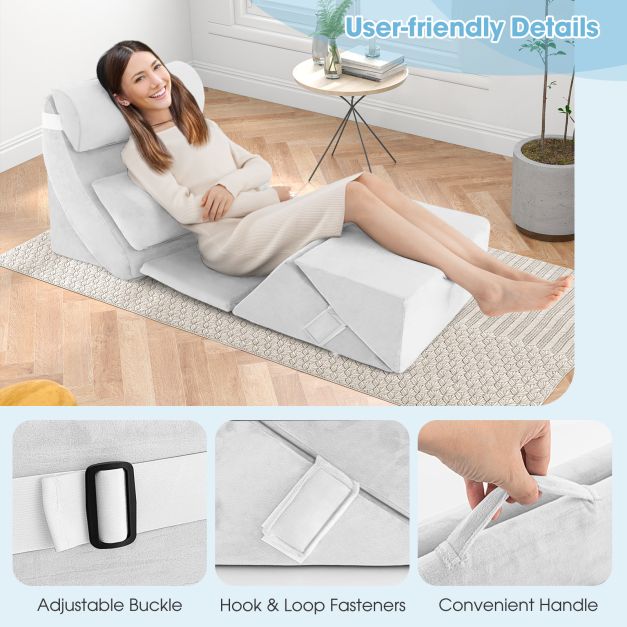 7 PCS Adjustable Support Pillow Set Bed Wedge Pillows with Memory Foam-White