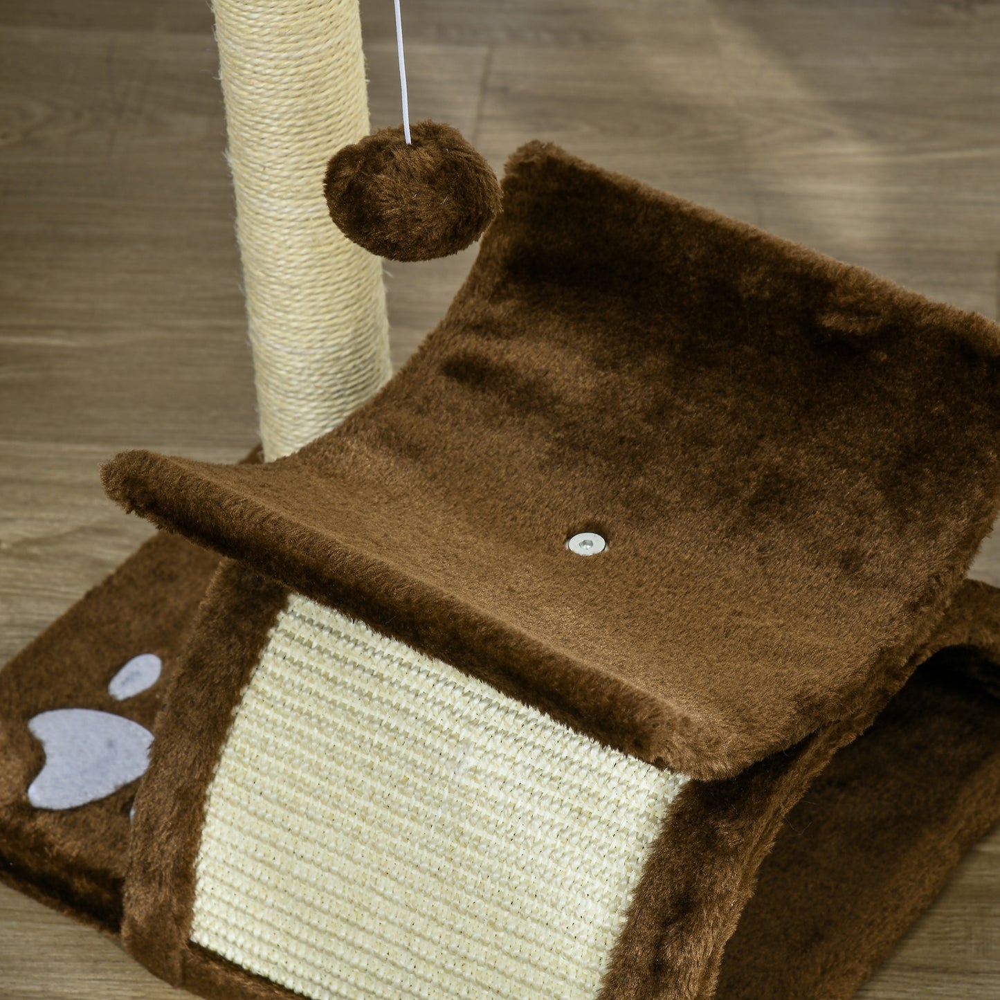 PawHut Cat Tree, Cat Tower for Kittens with Rotatable Top Bar, Sisal Scratching Post, Tunnel, Dangling Balls - Brown