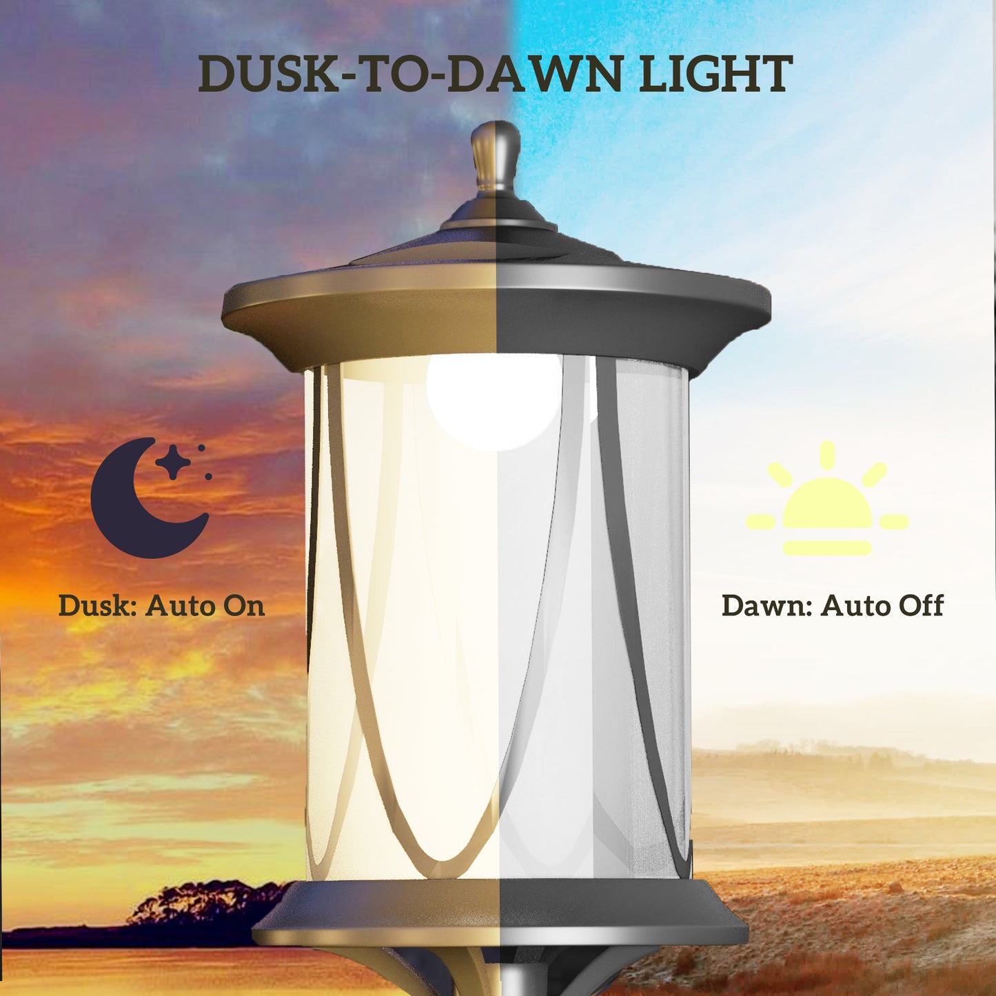Lampa solarna Outsunny, 1,3 m LED, zewnętrzna lampa uliczna, wodoodporna IP44 do patio, ogrodu, ścieżki, chłodna biel
