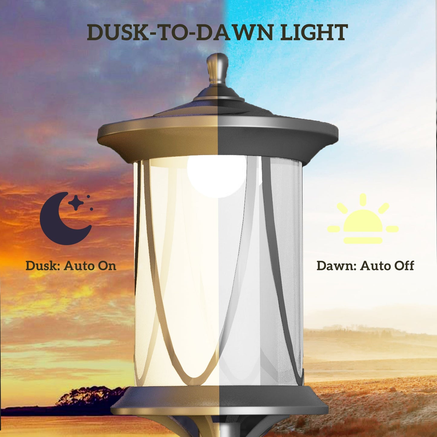 Lampa solarna Outsunny, 1,3 m LED, zewnętrzna lampa uliczna, wodoodporna IP44 do patio, ogrodu, ścieżki, chłodna biel