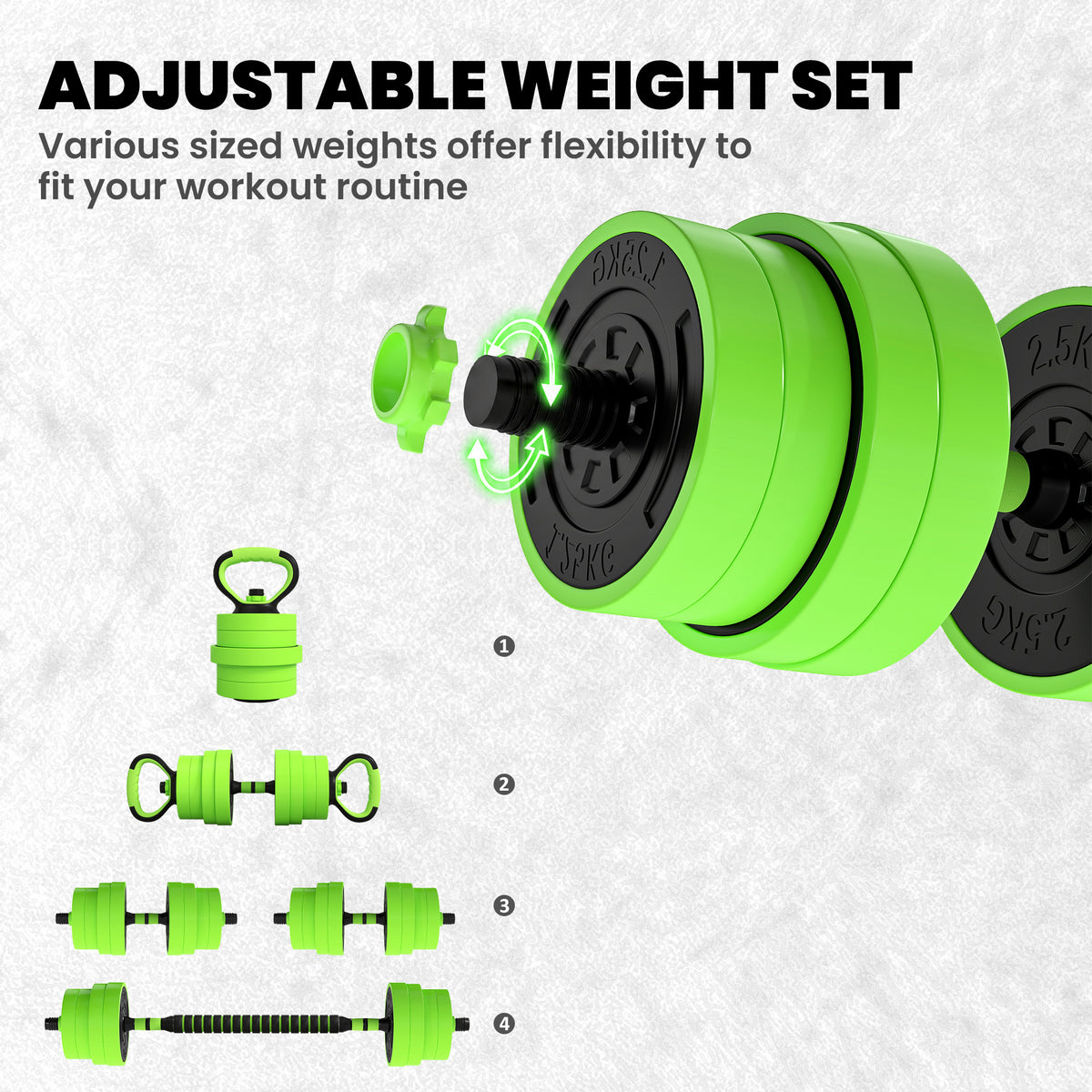 SPORTNOW 30kg 6-in-1 Adjustable Weight Dumbbells Set, Barbell, Kettlebell, Push Up Stand - Green