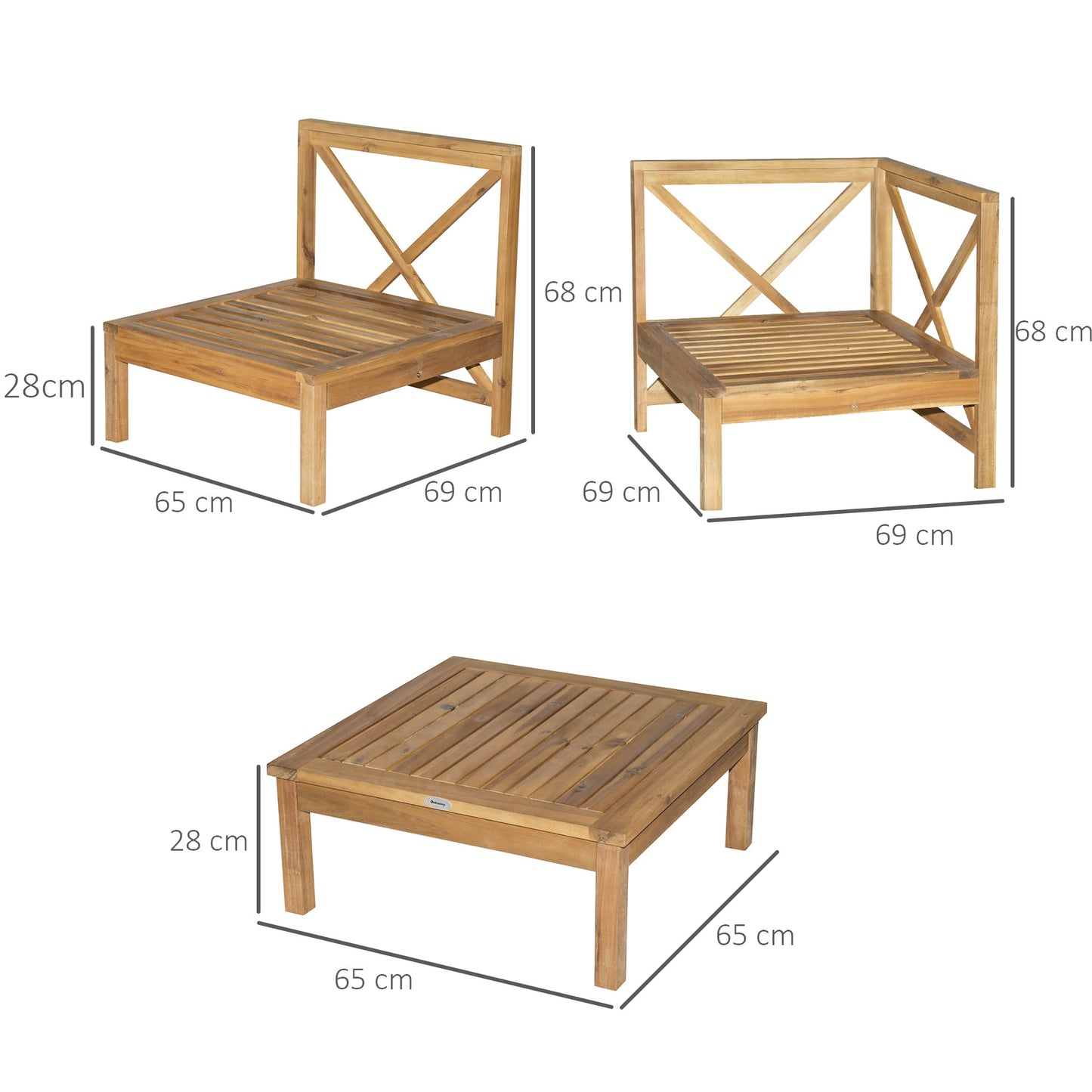 Outsunny 6-częściowy elegancki zestaw do jadalni na patio z drewnianą ramą i poduszkami, stolik kawowy, meble ogrodowe, sofa, balkon, patio, kremowo-biały