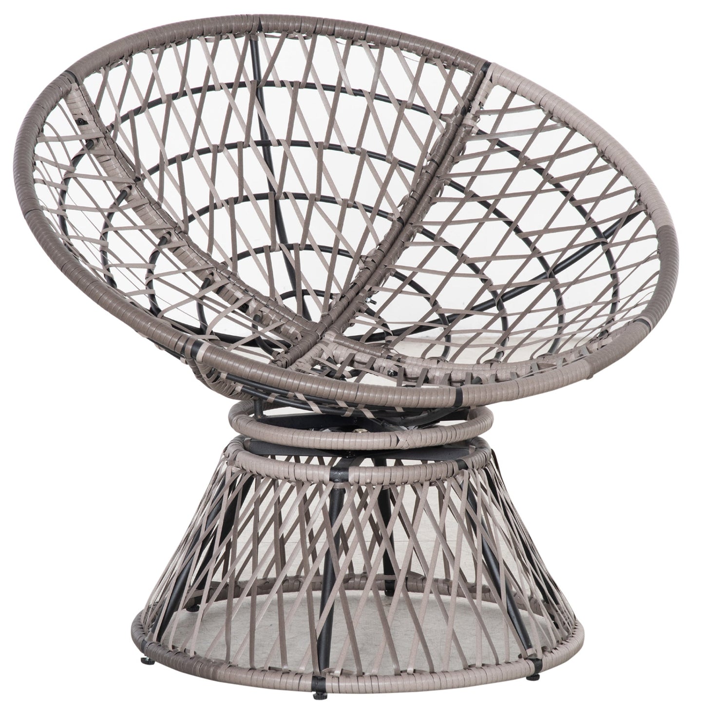 Outsunny 360¡ Swivel Rattan Papasan Moon Bowl Chair Round Lounge Garden Wicker Basket Seat with Padded Cushion Oversized for Outdoor Indoor, Grey