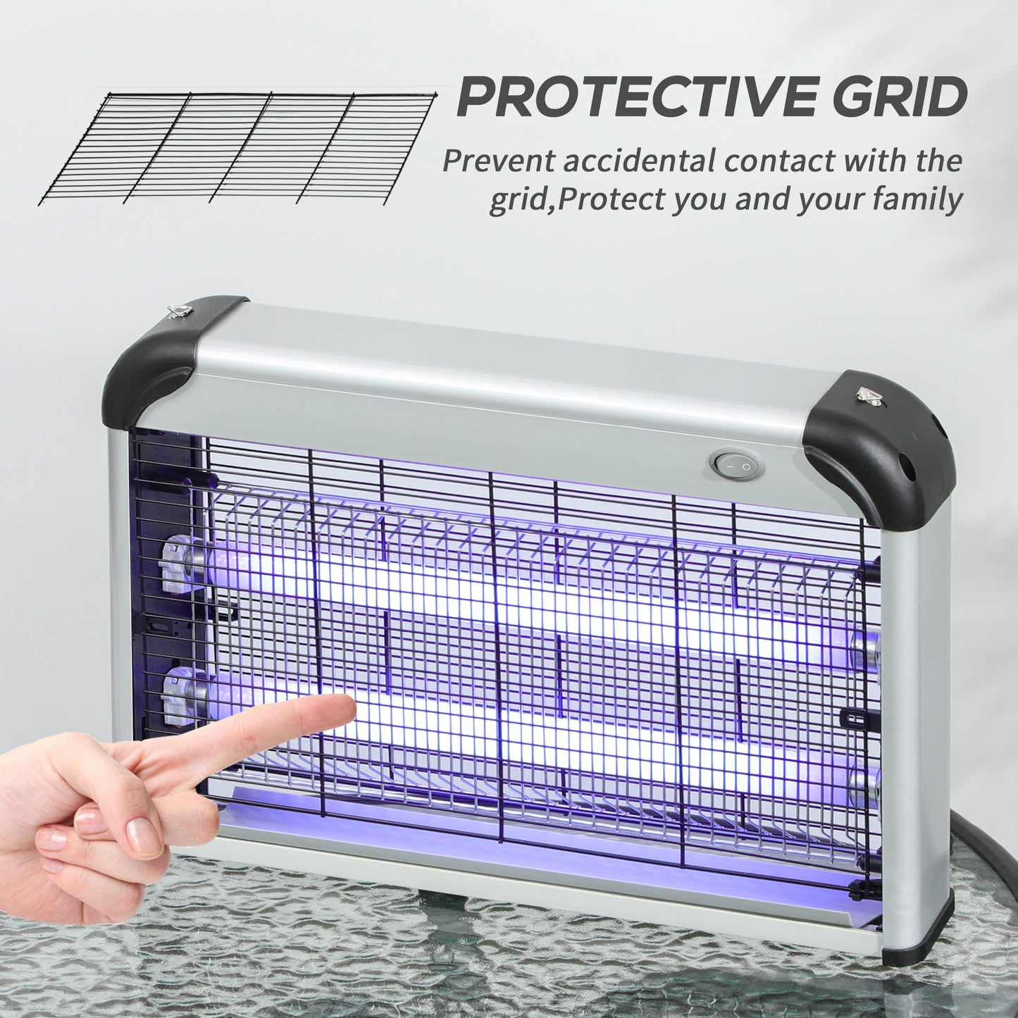 Outsunny 30W Electric Fly Zapper, Bug Zapper with UK Plug, 2 UV Bulbs, Hanging Chain, On/Off Switch and Removable Catch Tray, 60√£≈Ω¬° Coverage Insect Mosquito Killer for Indoor and Outdoor Use, Silver