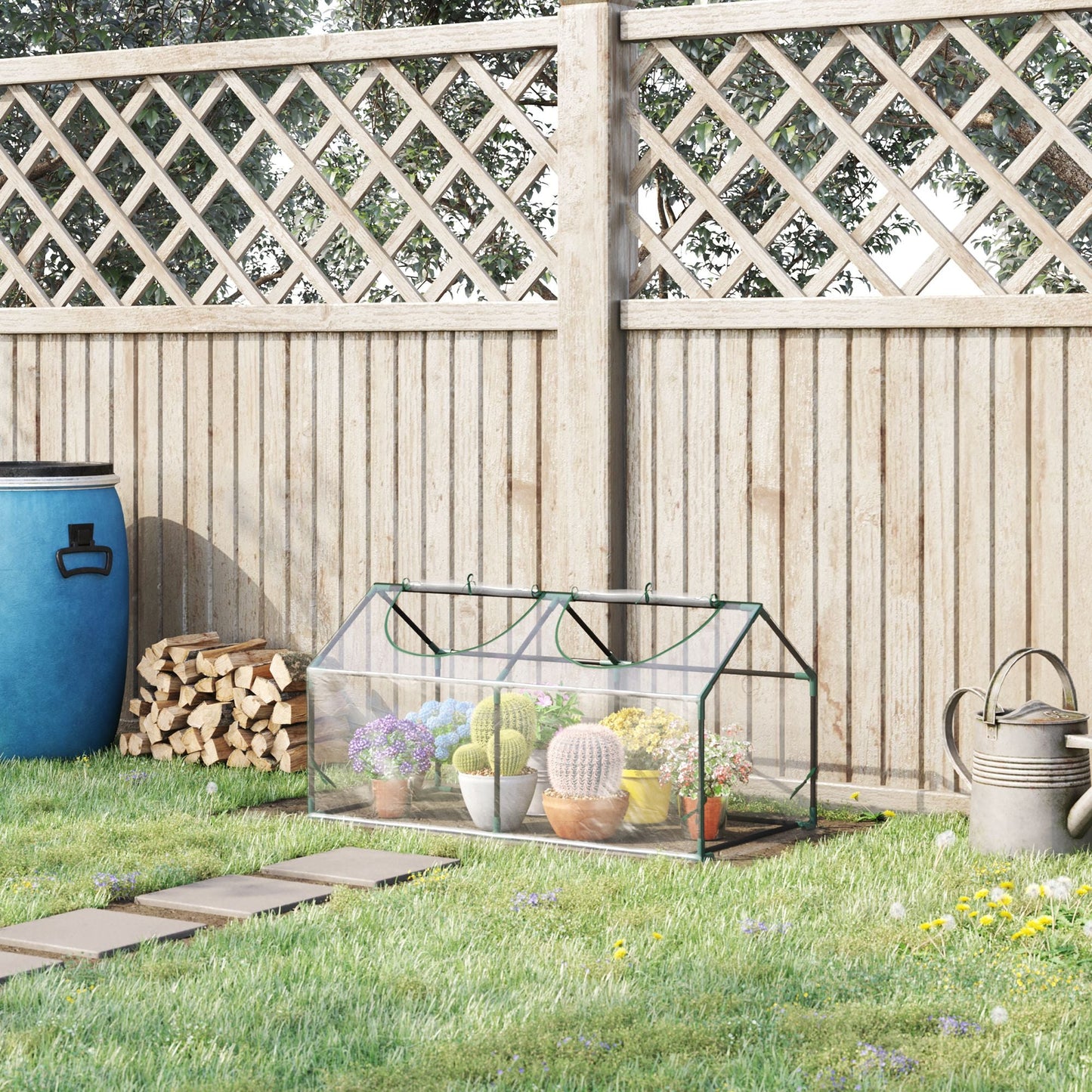 Outsunny Mini szklarnia przenośna doniczka do kwiatów warzywnych do ogrodu na podwórku z zapinanymi na zamek oknami, 120 x 60 x 60 cm, przezroczysta