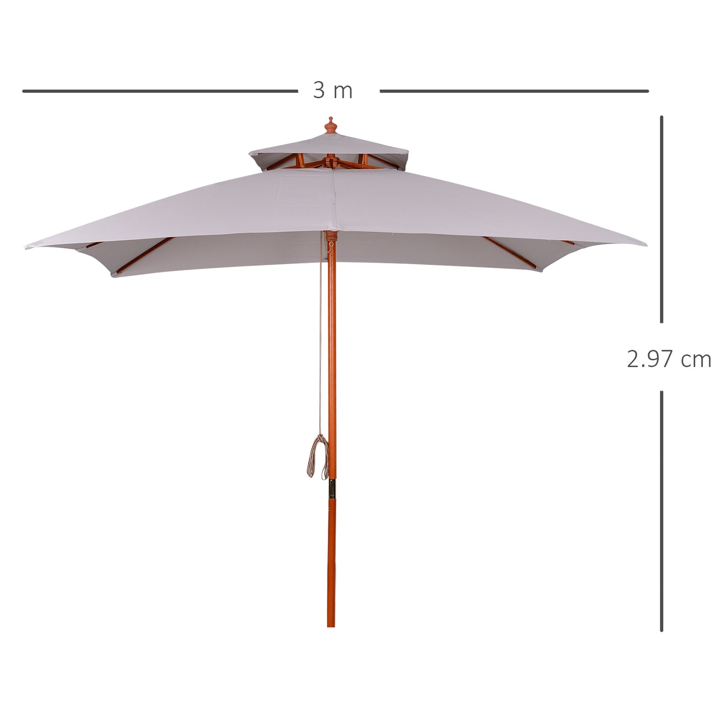Outsunny 3 x 3 (m) Parasol ogrodowy, duży parasol, baldachim przeciwsłoneczny na zewnątrz z podwójnym poziomem, szary