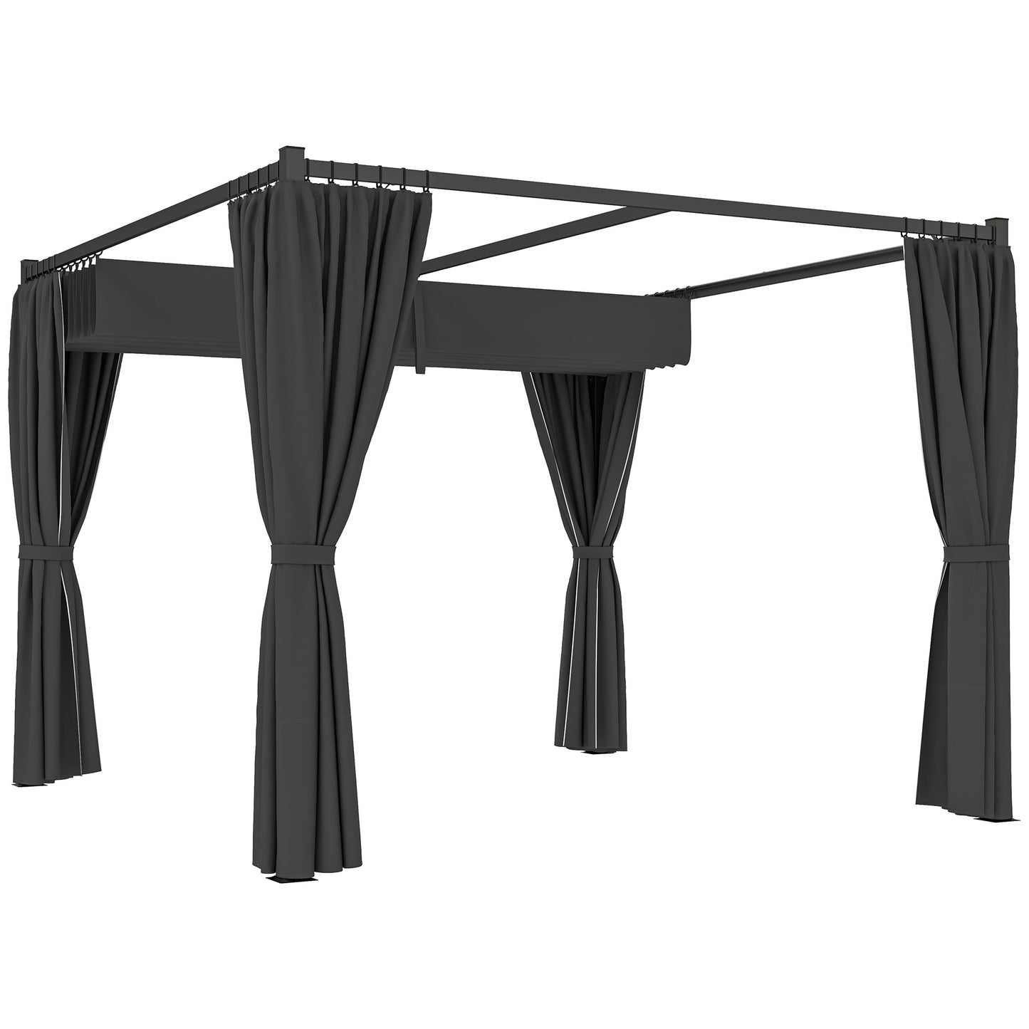 Outsunny 3 x 3(m) Rozsuwana pergola, altana ogrodowa z zasłonami, do grilla, na patio, taras, antracyt