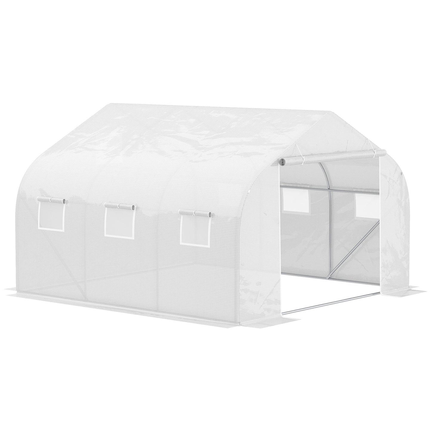 Outsunny Walk-In Polytunnel Greenhouse Warm House Garden Tunnel Shelter Plant Shed with Door and Windows, ocynkowana rama stalowa, 4,5 x 3 x 2 m, biały