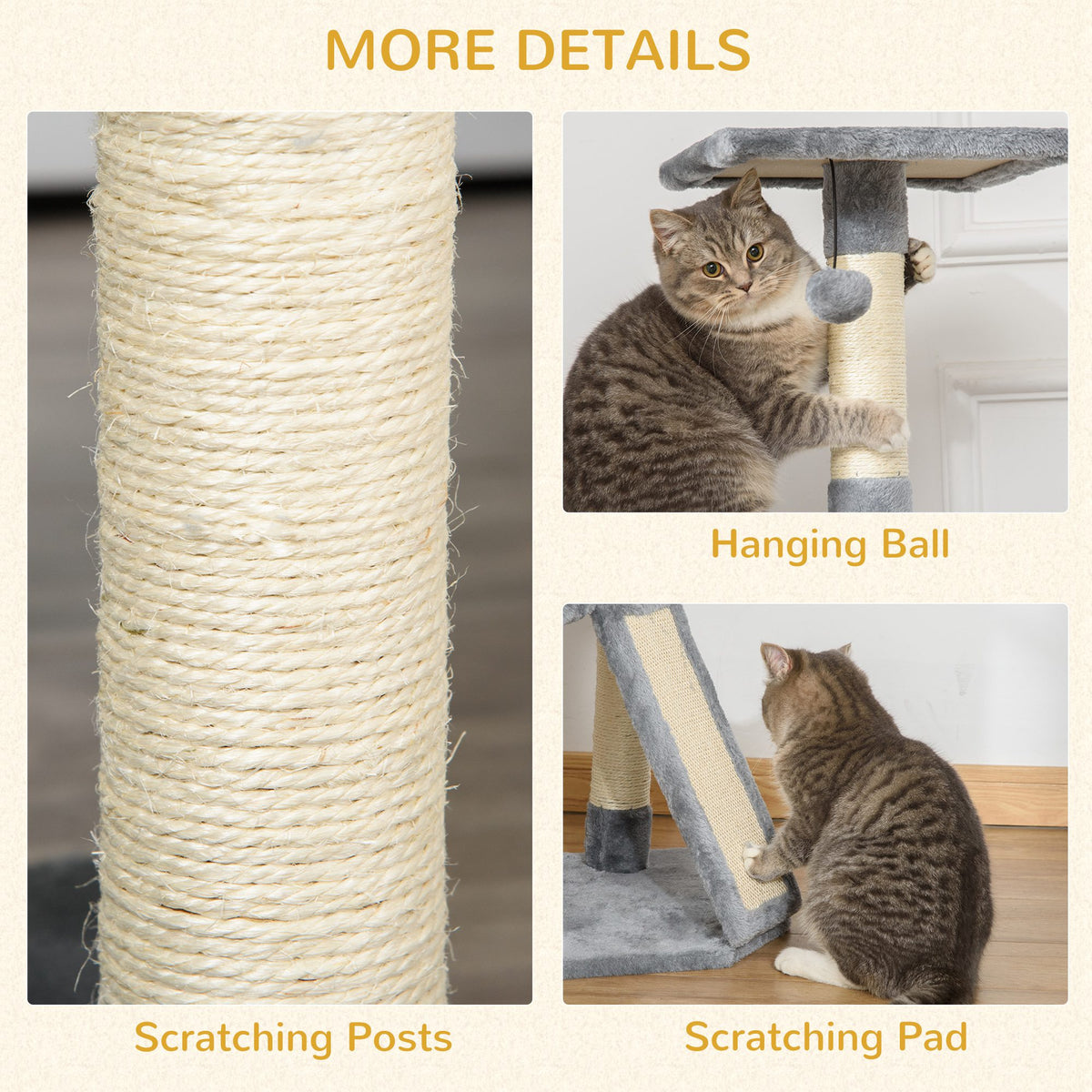 PawHut Corner Cat Tree for Indoor Cats, Kitten Tower with Scratching Post House Ladder Toy - Grey