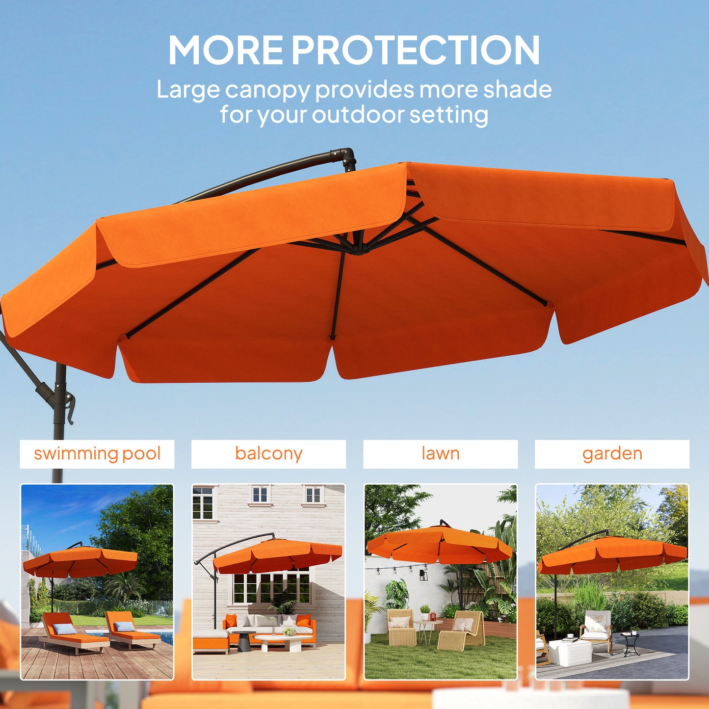 Outsunny 2,7m Garden Cantilever Banana Parasol - Pomarańczowy
