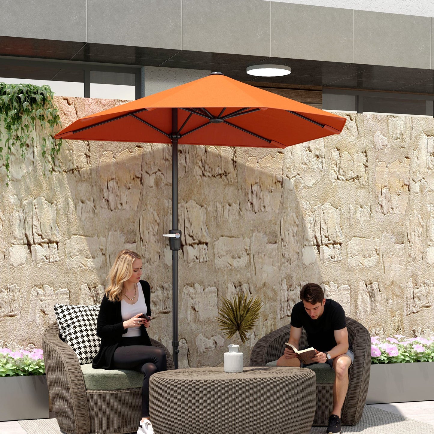 Outsunny 2m Half Parasol Parasol - Pomarańczowy