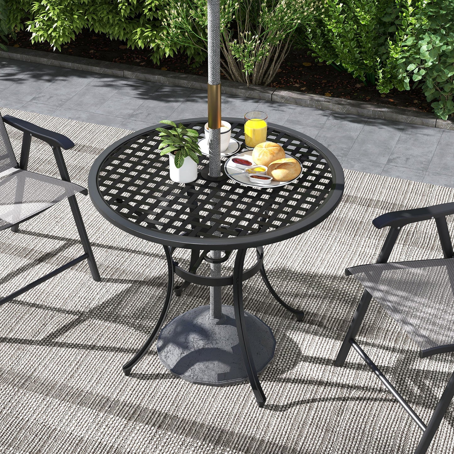 Okrągły aluminiowy stół Outsunny z otworem na parasol o średnicy 50 mm