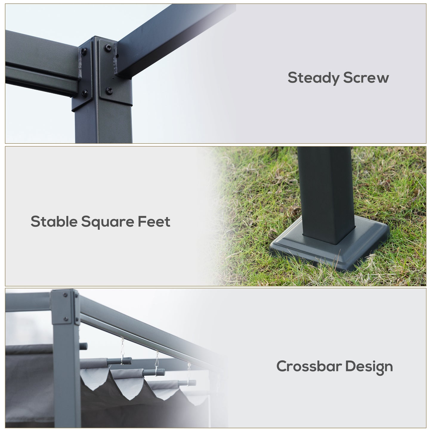 Pergola ogrodowa Outsunny 4 x 3(m) z metalu z rozsuwanym dachem, altana ogrodowa z otworami drenażowymi do ogrodu, na patio, trawnik, szara