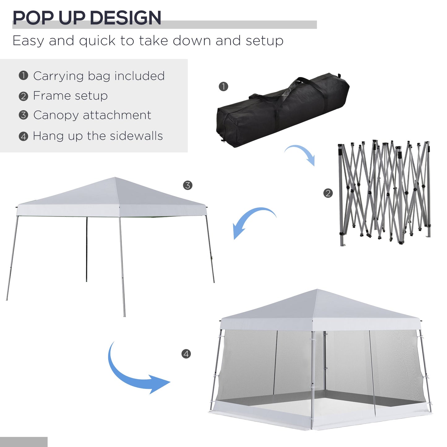 Outsunny Outdoor Garden Pop-up Gazebo Canopy Tent Sun Shade Event Shelter Folding with Adjustable Height, Mesh Screen Side Walls 3.5 M _ 3.5 M Base / 3 M _ 3 M Top, White