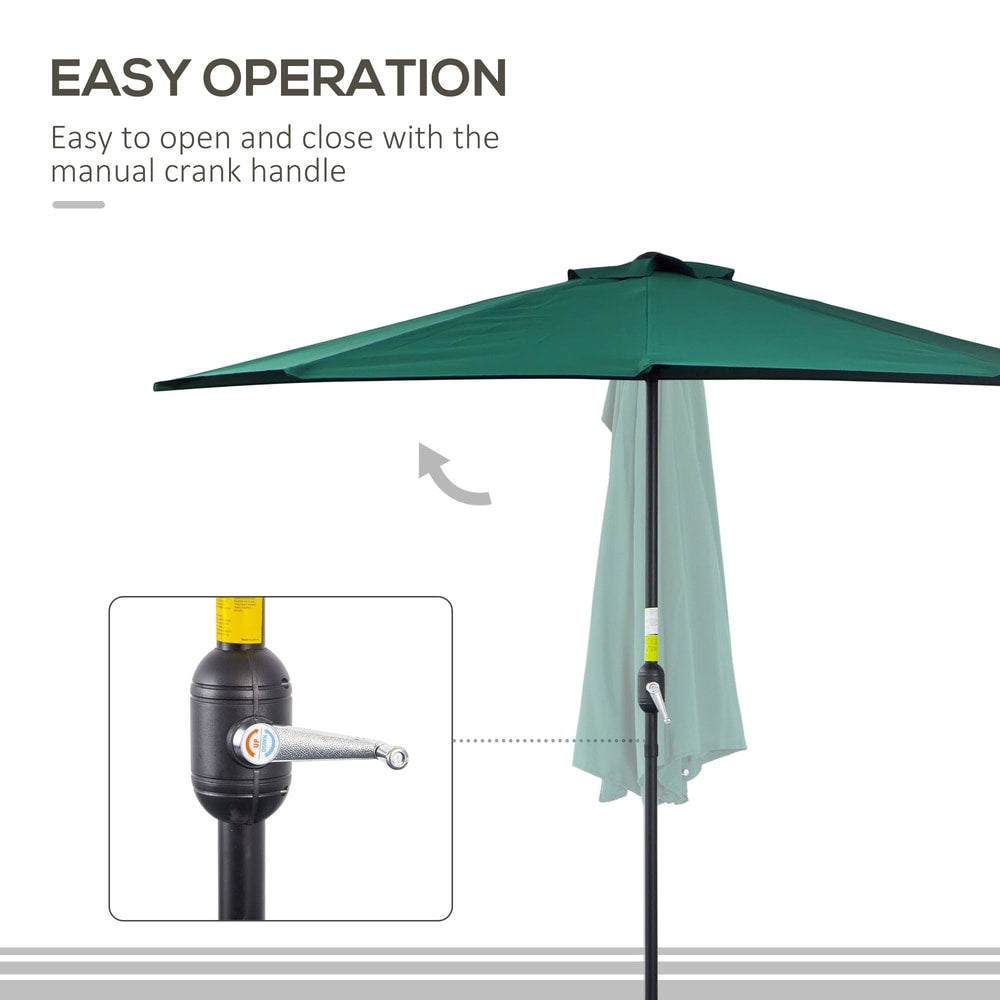 Outsunny 2.7m Garden Half Parasol in Green, image 5