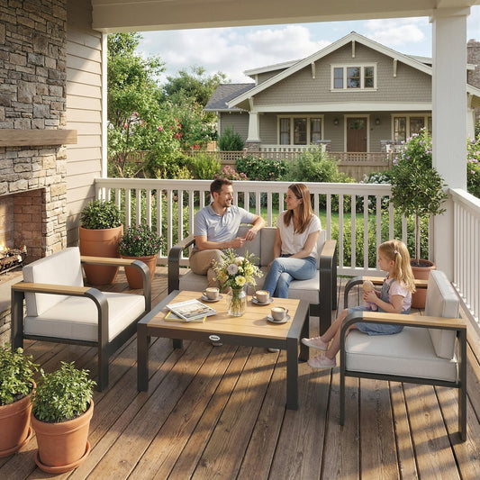 Outsunny 4 Seater Aluminium Garden Furniture Set in Beige, image 2