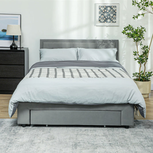 HOMCOM Double Size Ottoman Bed Frame 140W x 193.5D x 95Hcm with Front Drawer - Grey