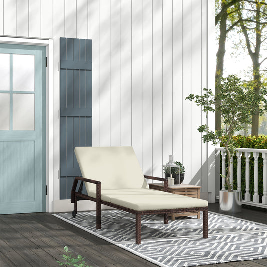 كرسي استلقاء للتشمس في الهواء الطلق من Outsunny، كرسي استرخاء من الخيزران مع مسند ظهر قابل للتعديل بـ 5 مستويات وعجلتين