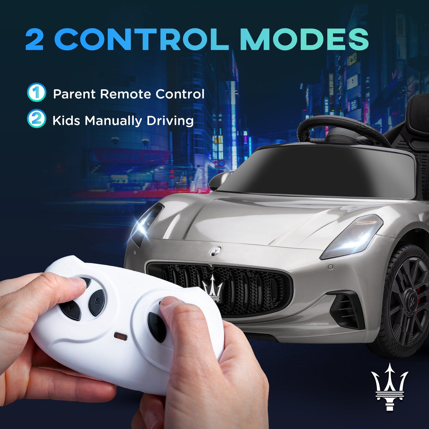 AIYAPLAY 12V Maserati Gran Turismo Folgore Licensed Kids Electric Car with Remote Control, Soft Start, Grey