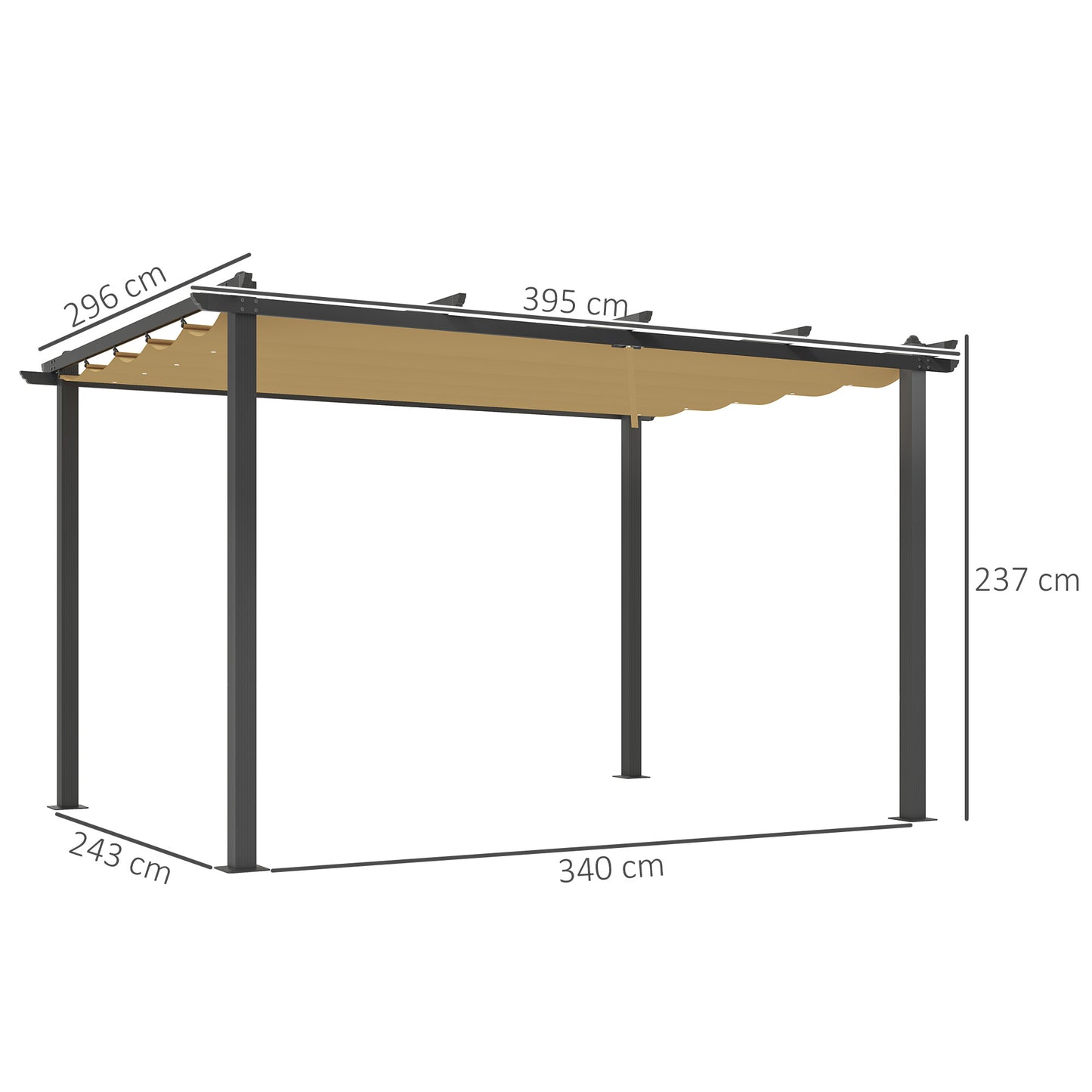 Outsunny 3 x 4m aluminiowa pergola z rozsuwanym dachem - khaki