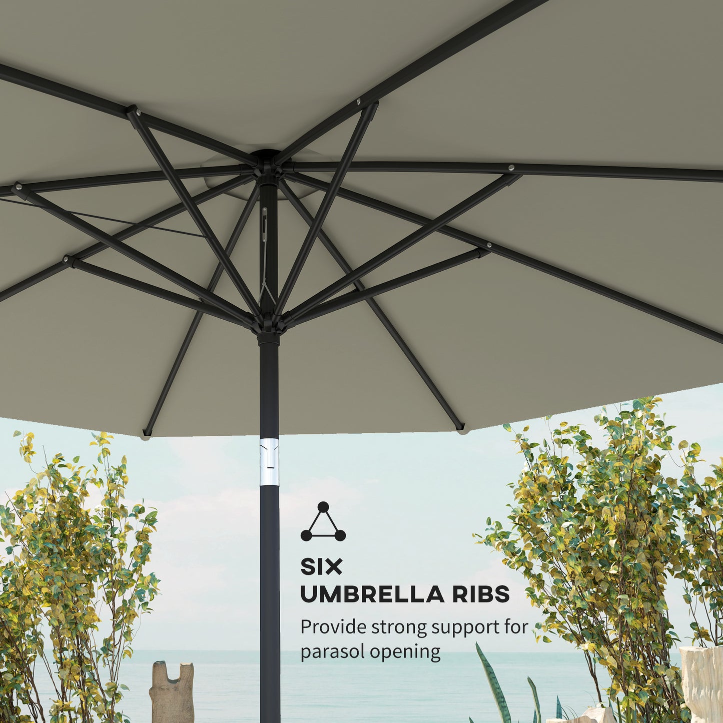 Outsunny 2.6M Parasol ogrodowy z pochylanym i korbowym uchwytem, zewnętrzny parasol przeciwsłoneczny z aluminiową ramą, jasnoszary