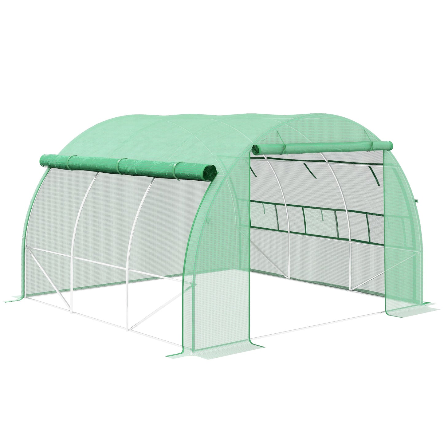 خيمة Outsunny Polytunnel Greenhouse Walk-in Grow House مع جدران جانبية قابلة للطي، باب مضغوط و6 نوافذ، 3x3x2m أخضر