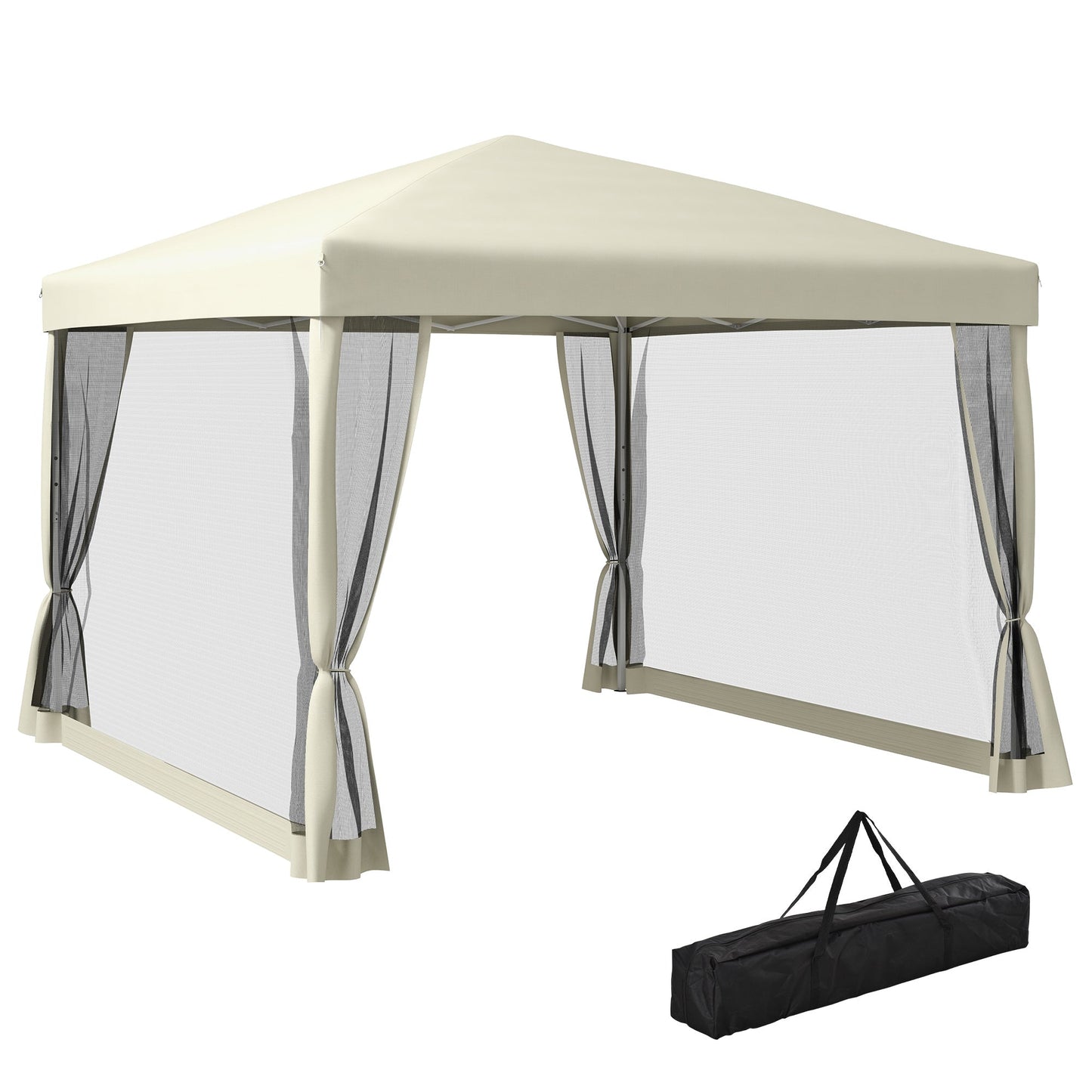 Outsunny 3 x 3(m) Pop Up Gazebo z 4 siatkowymi bokami i torbą transportową, namiot imprezowy z regulowaną wysokością, przenośny ogród na zewnątrz