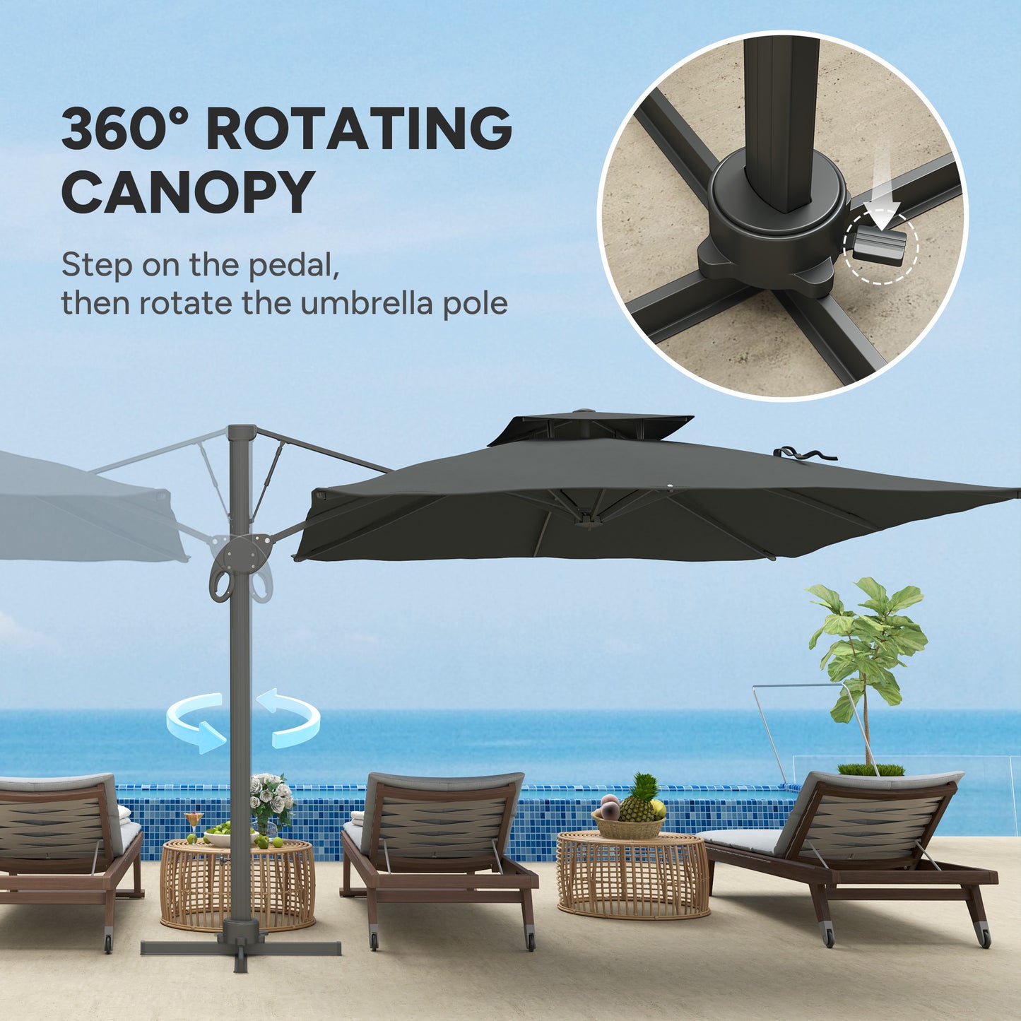 Outsunny 3m gruby materiałowy parasol ogrodowy z podstawą krzyżową - szary