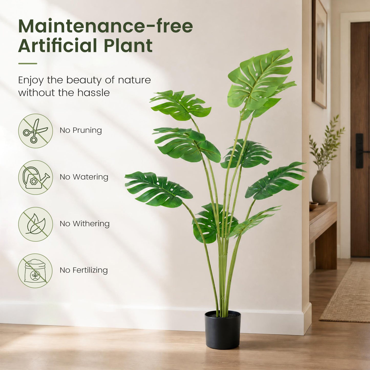 1 Pieces 120 cm Artificial Monstera Deliciosa Plant in Pot