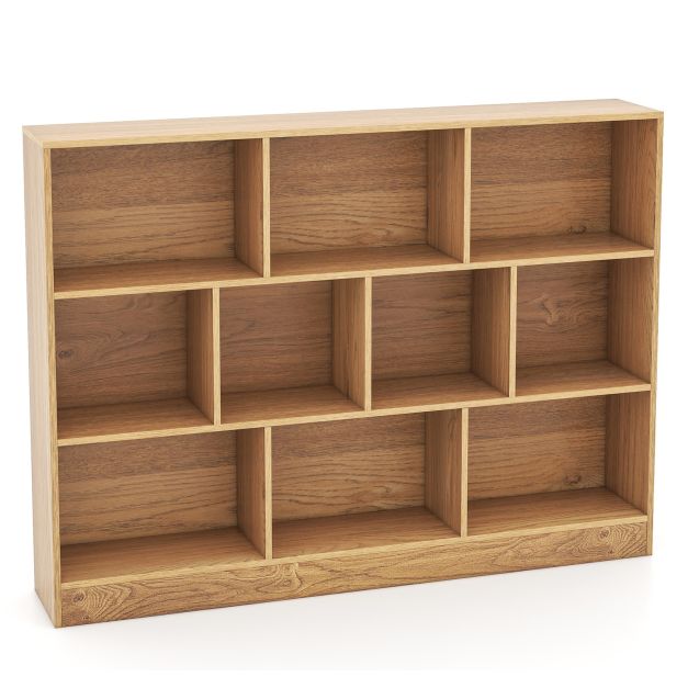 3-Tier Organizer 10-Cube Bookshelf 140CM Wood Display Shelf for Living Room-Natural
