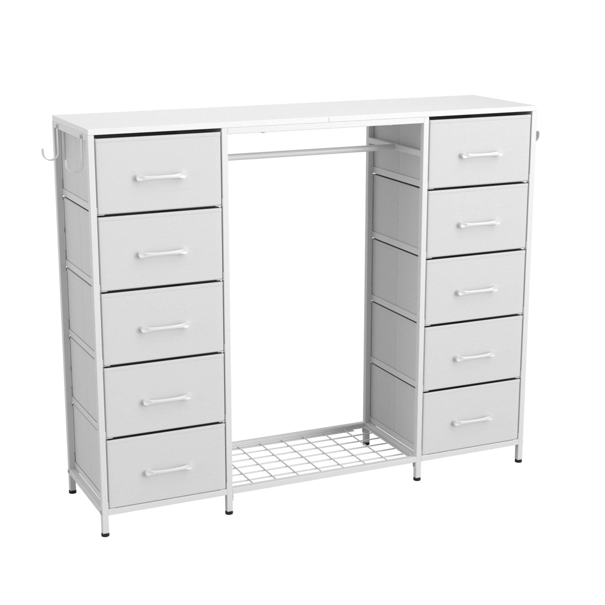 10-Drawer Modern Open Wardrobe Organiser with Shoe Rack and 4 Hooks-White