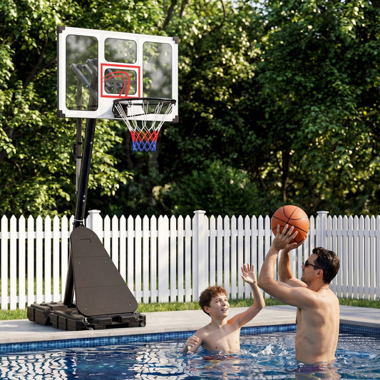 10 Levels Adjustable Basketball Goal System with Shatterproof Backboard Rebounder and Fillable Base