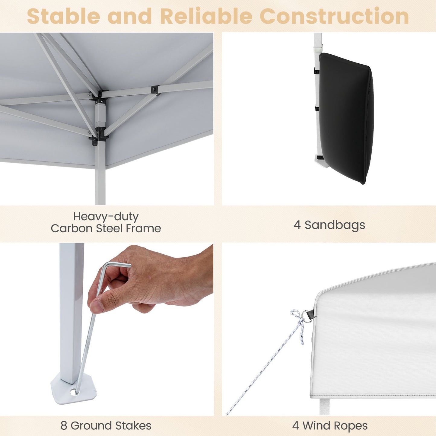 10 X 10 FT Pop up Canopy Tent Outdoor Patio Commercial Sunshade Shelter with 4 Sidewalls-White