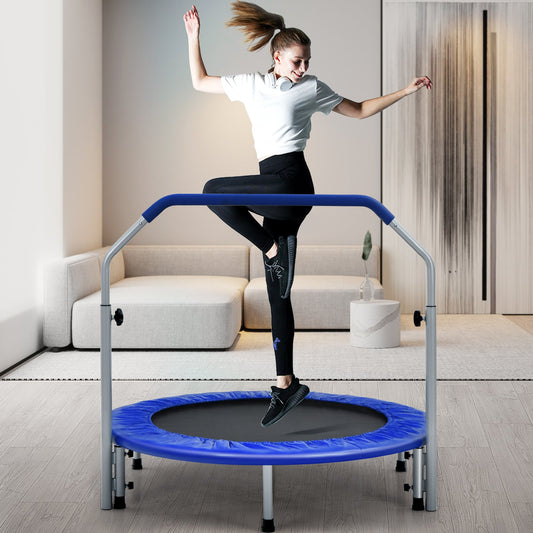 101cm Foldable Trampoline with 4-Level Adjustable Handle for Adults-Blue