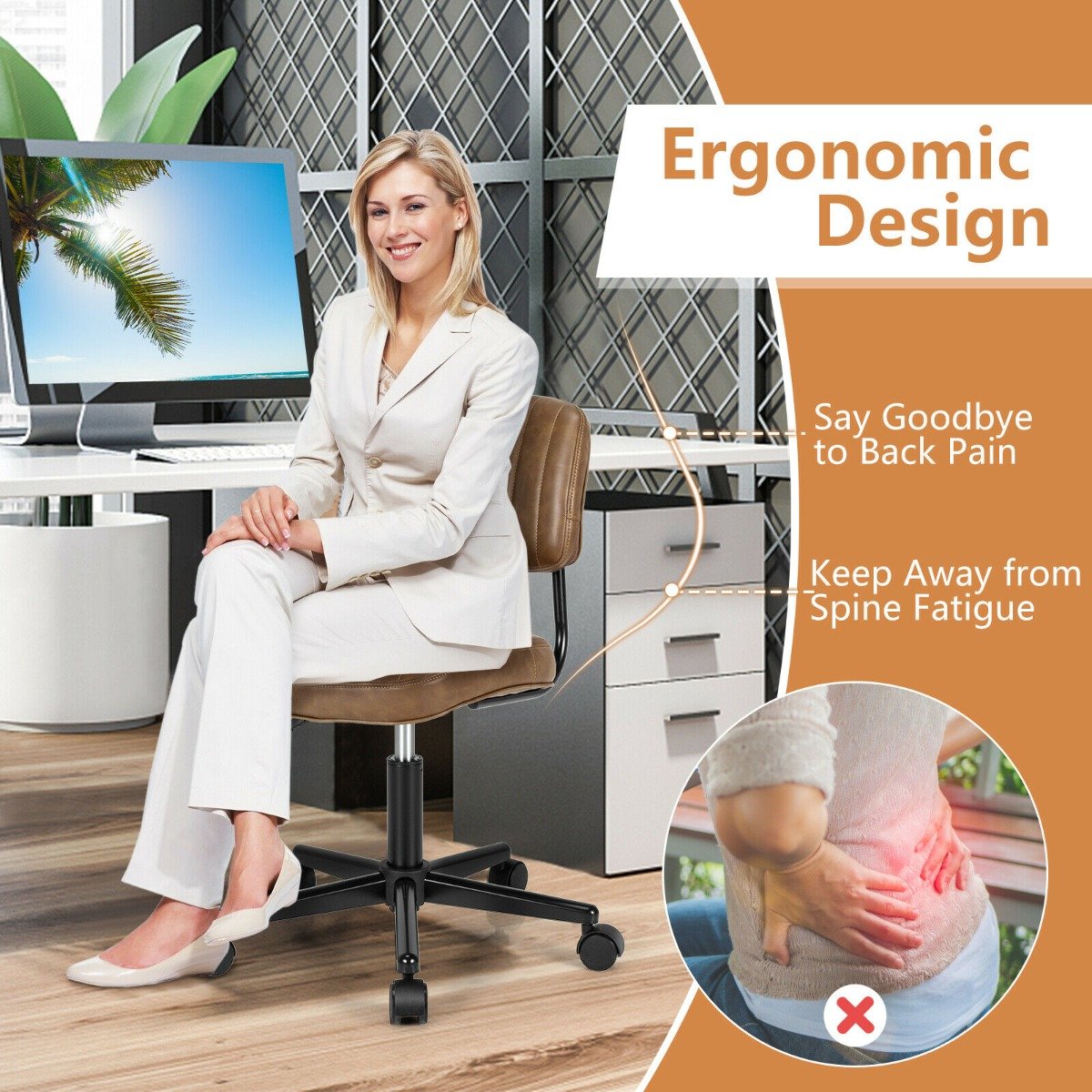 Regulowany, ergonomiczny fotel wypoczynkowy ze skóry PU – brązowy