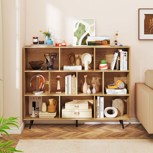 10-Cube Bookcase 140 CM Storage Organizer with 5 Tapered Metal Legs-Natural