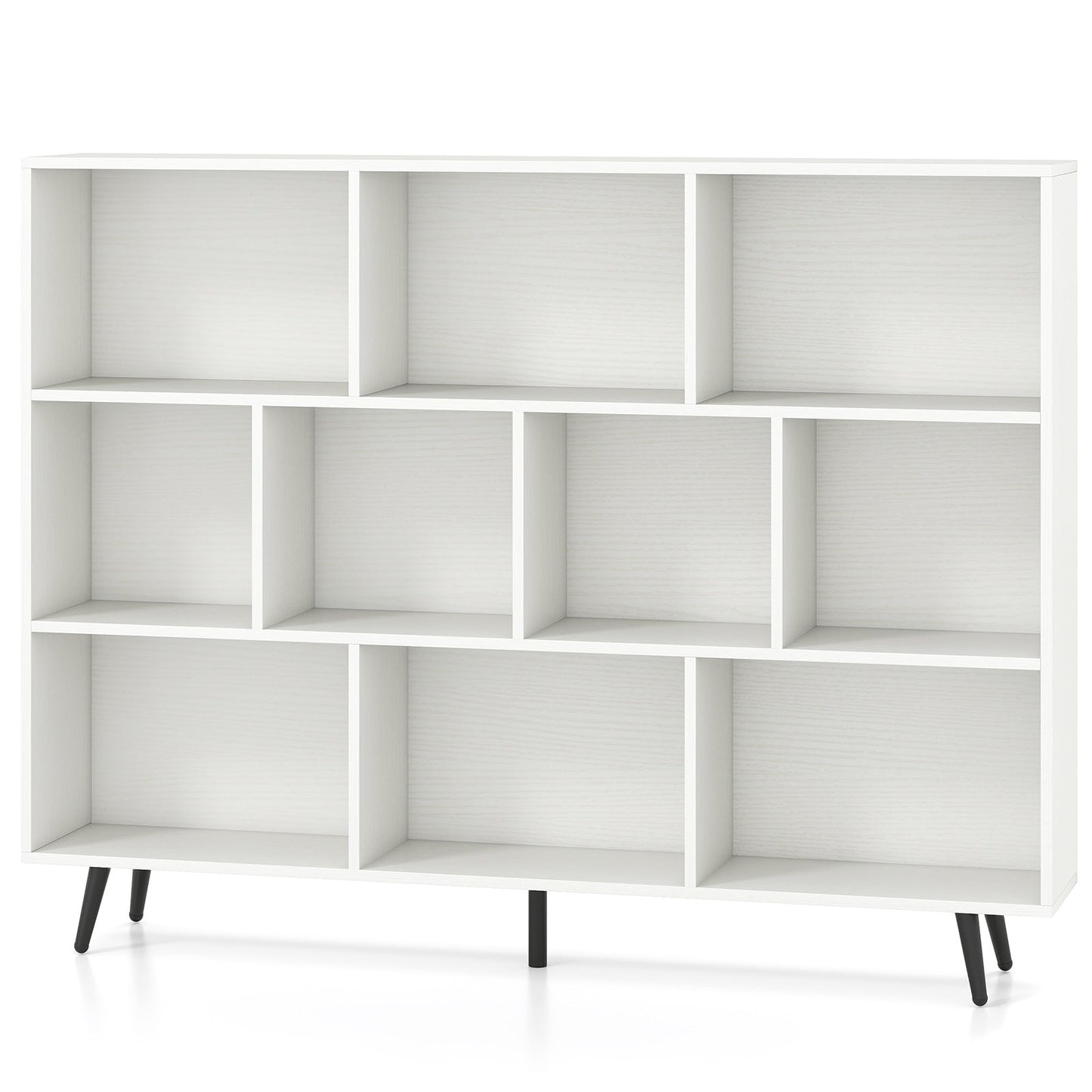 10-Cube Bookcase 140 CM Storage Organizer with 5 Tapered Metal Legs-White
