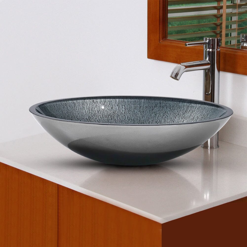 54cm W Oval Bathroom Art Tempered Glass Sink
