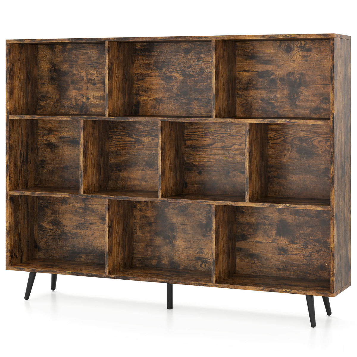 10-Cube Bookcase 140 CM Storage Organizer with 5 Tapered Metal Legs-Coffee