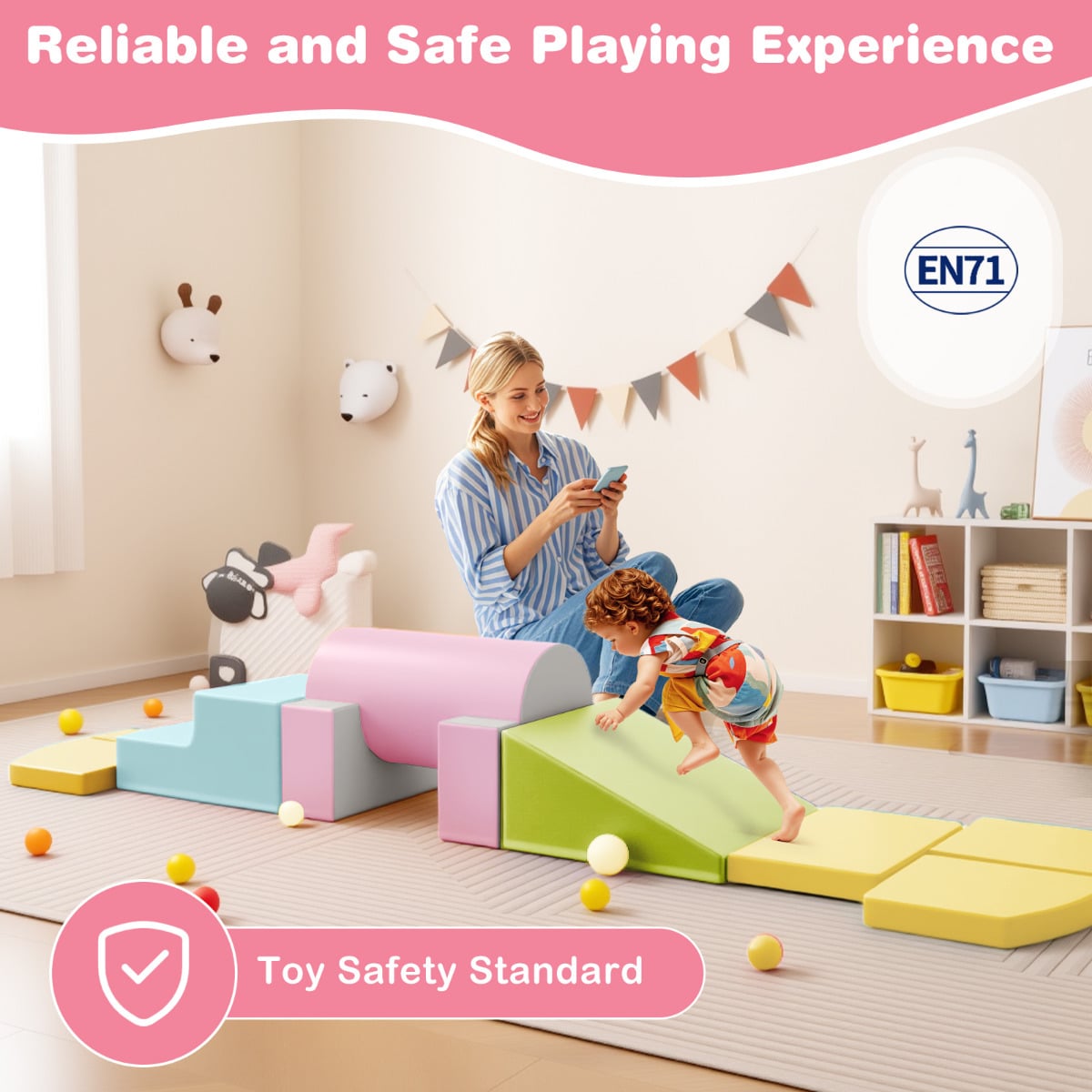 10 Pieces Foam Climbing Blocks Set with PU Leather Surface for 1-3 Years Old-Multicolor