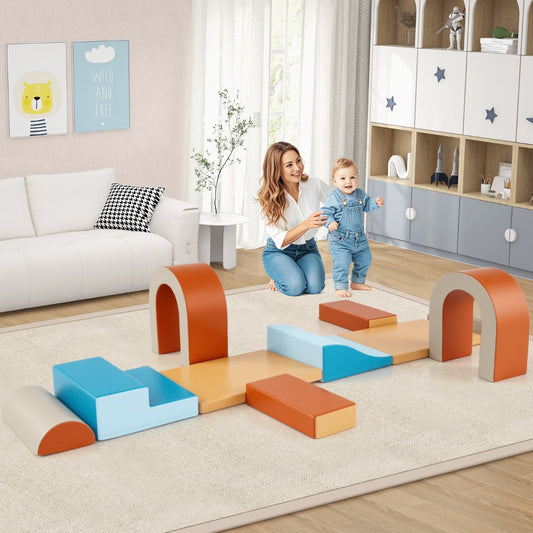 10-Piece Foam Climbing Blocks for Crawling Climbing and Sliding-Coffee