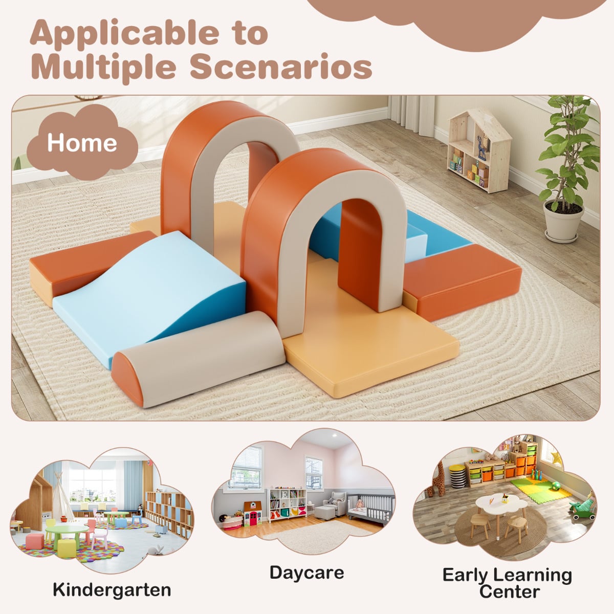 10-Piece Foam Climbing Blocks for Crawling Climbing and Sliding-Coffee