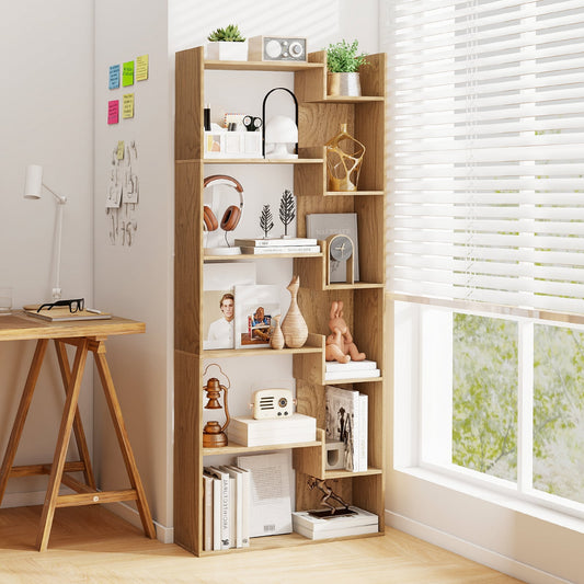 11-Shelf Wooden Bookshelf with 2 Anti-Tipping Kits-Natural